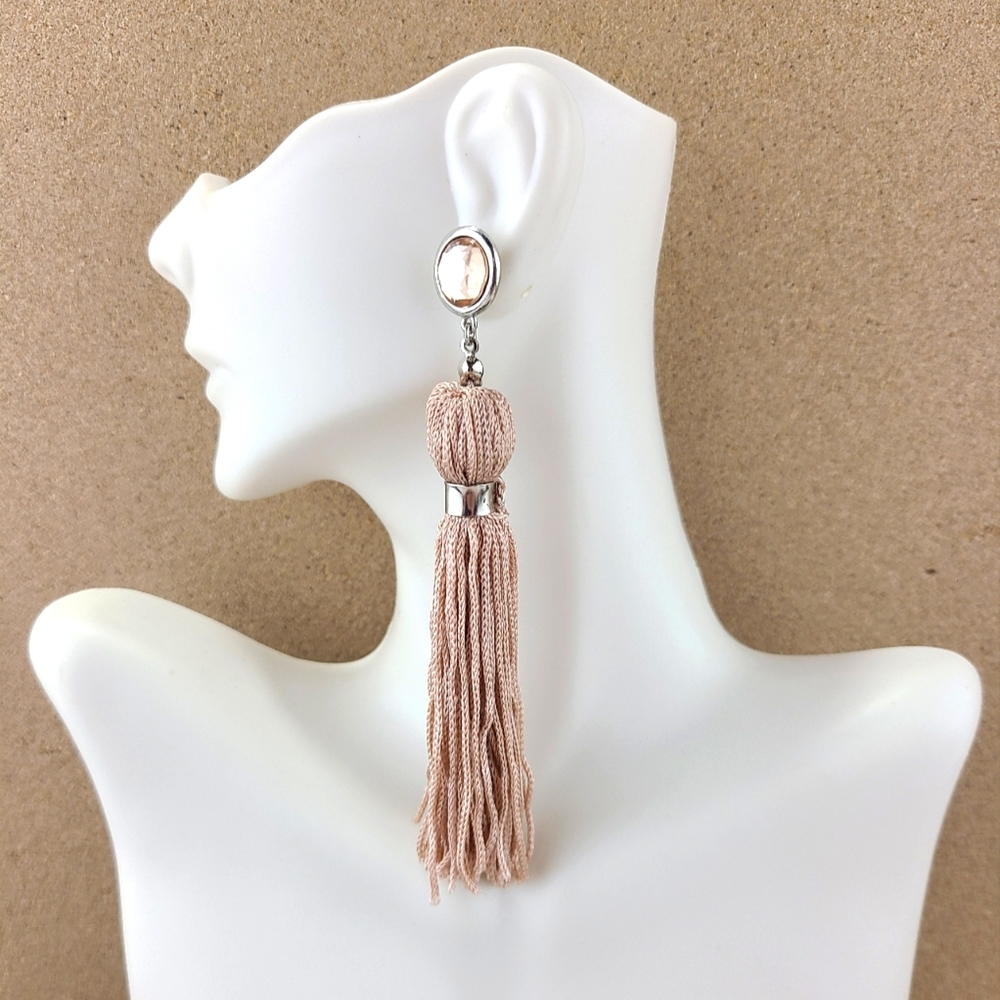 H&M Beige Beaded Tassel Earrings Length 4"